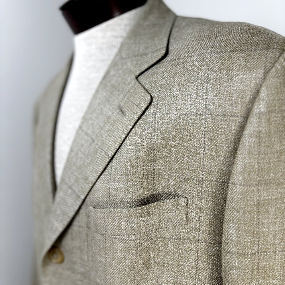Carolina Herrera Sport Coat Blazer Jacket Tan Windowpane Soft Flannel 46 US | 56